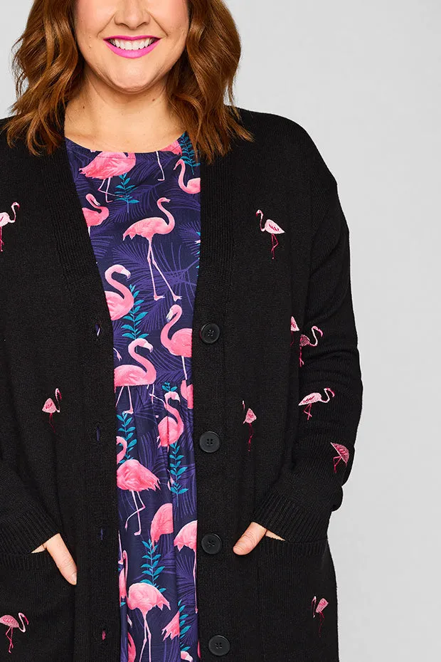 Angela Black Flamingo Cardi