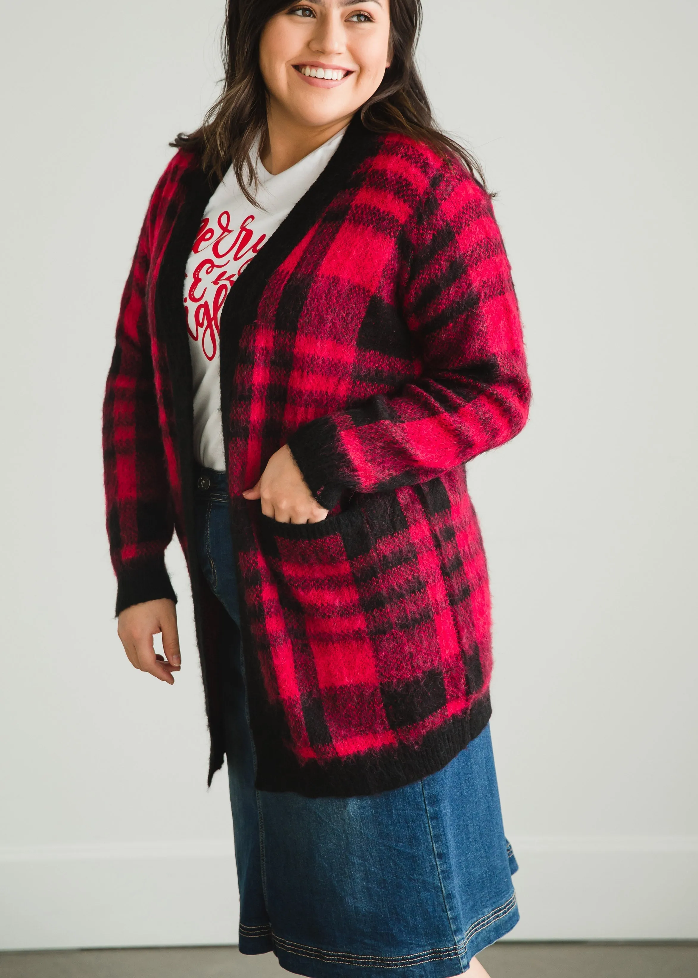 Buffalo Check Plaid Open Front Cardigan - FINAL SALE