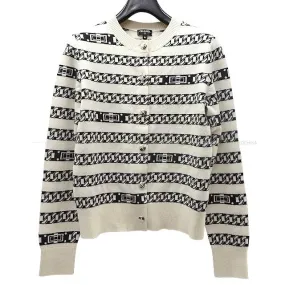 CHANEL Cardigan COCO Mark Bicolor Button Border chain pattern #36 Off white/Black Cashmere P65113[EXCELLENT][Authentic]