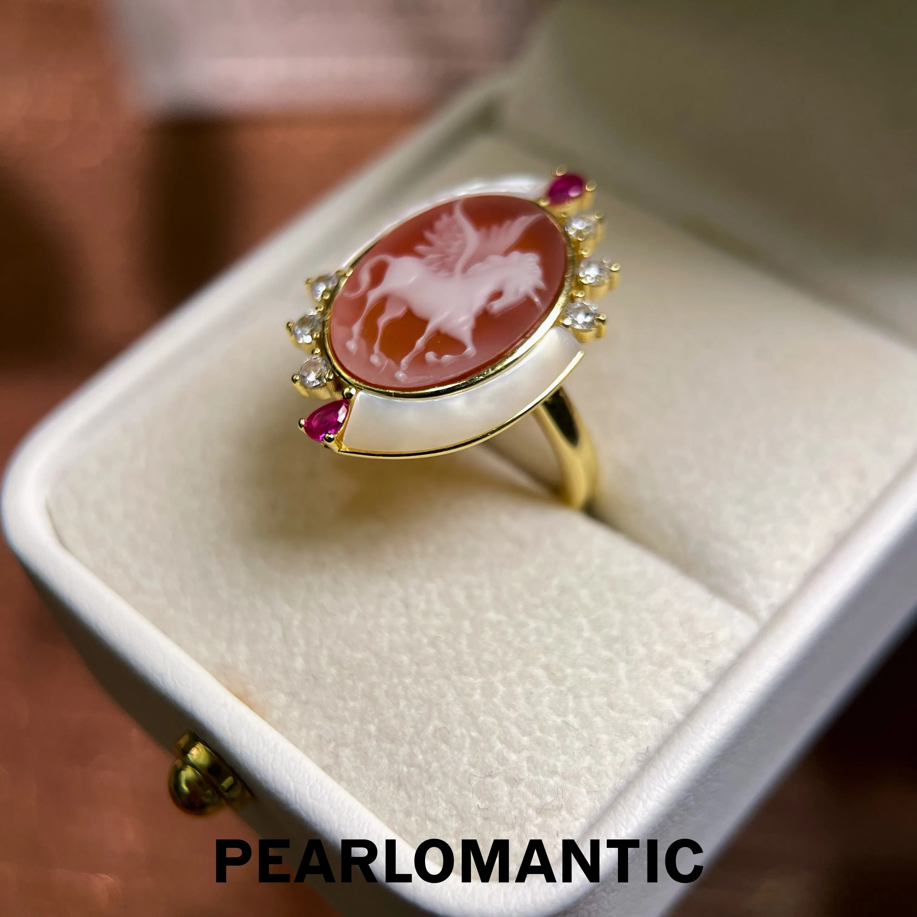 [Designer's Choice] Cameo & MOP Unicorn Design Adjustable Ring w/ S925