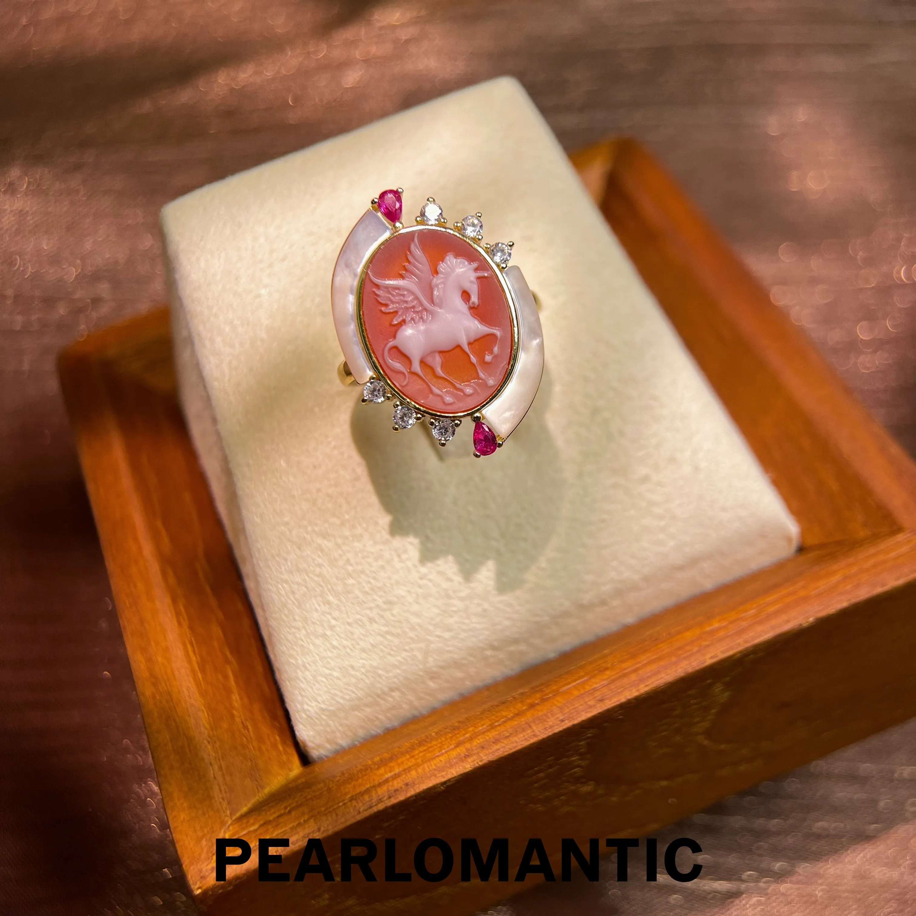 [Designer's Choice] Cameo & MOP Unicorn Design Adjustable Ring w/ S925