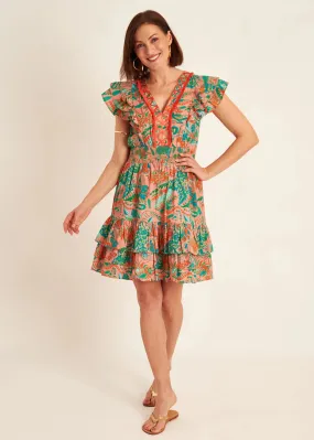 Eden Coral Ruffled Fritzy Dress