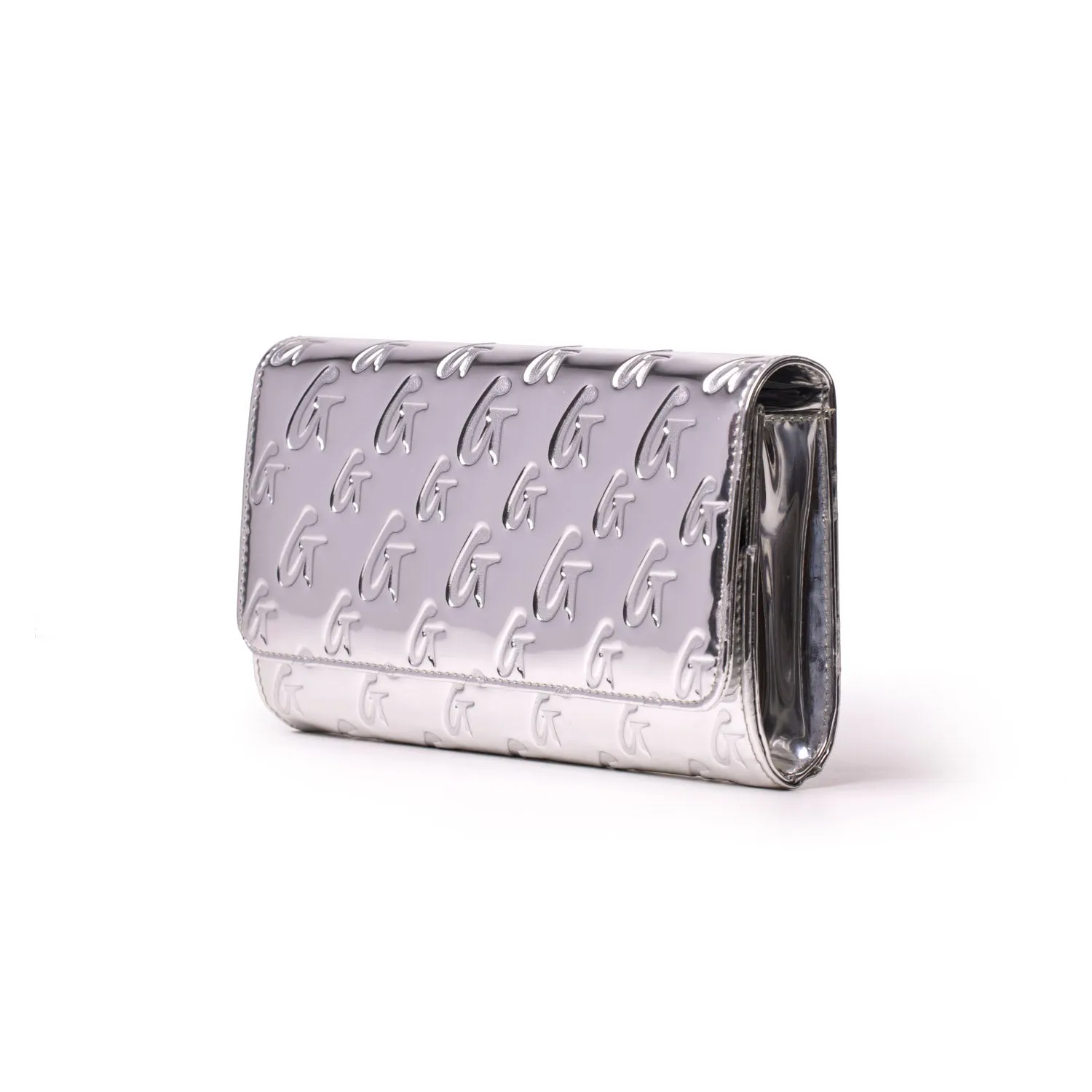 GLAM-AHOLIC MONOGRAM TRAVEL WALLET METALLIC SILVER