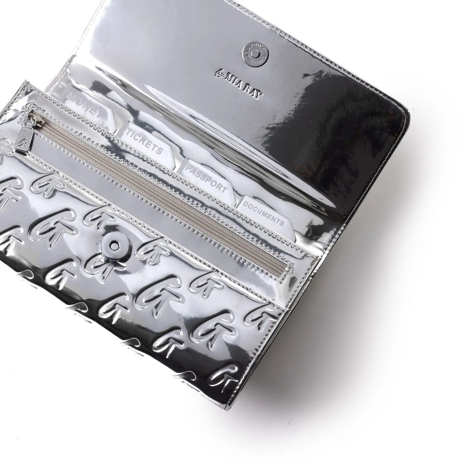 GLAM-AHOLIC MONOGRAM TRAVEL WALLET METALLIC SILVER