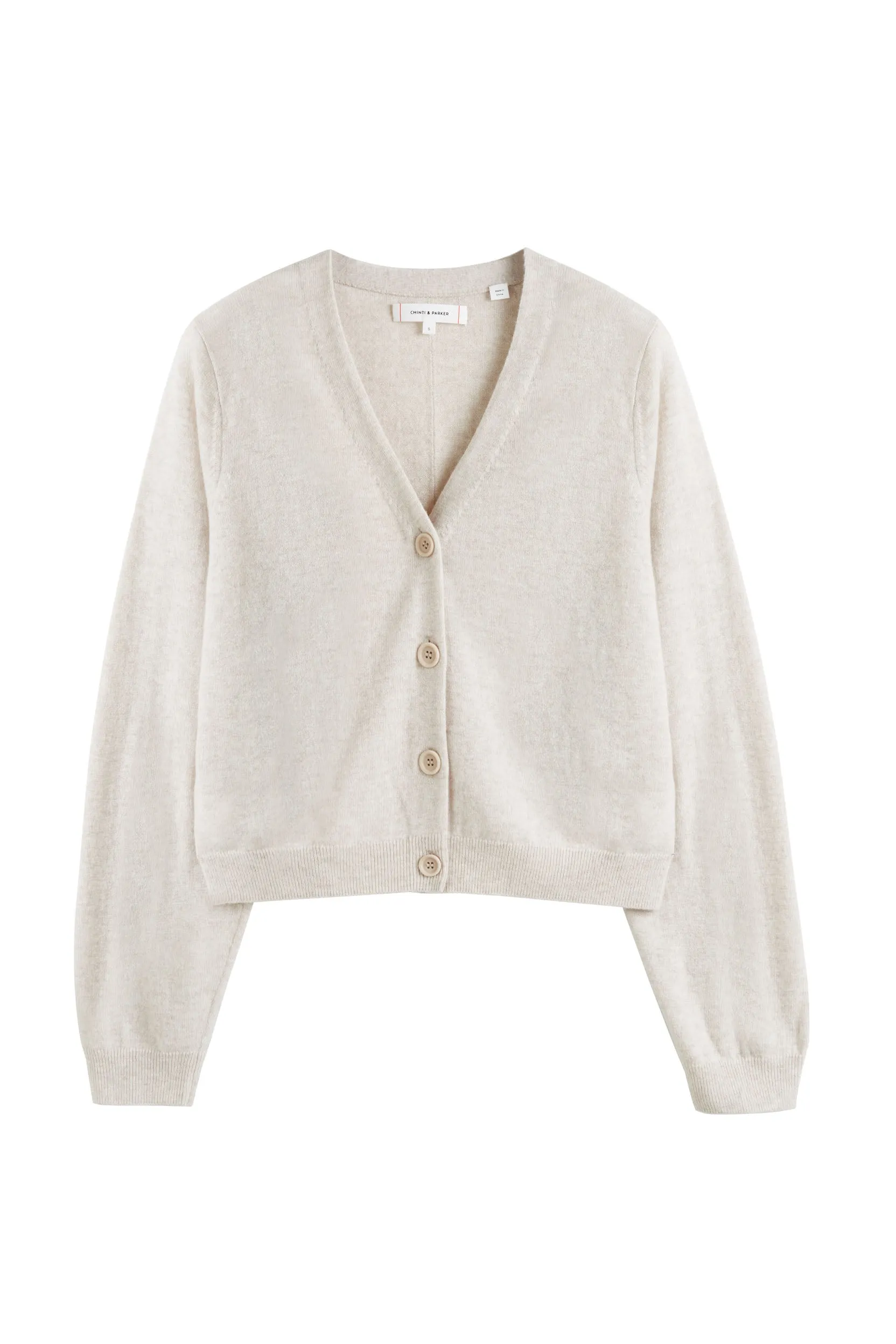 Light-Oatmeal Wool-Cashmere Cropped Cardigan