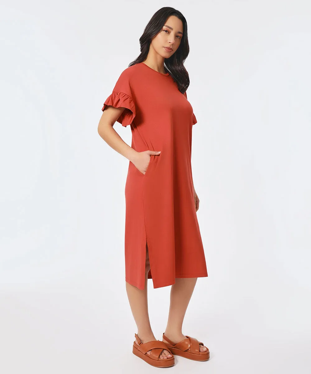 Nali Ruffle Sleeve Midi Dress