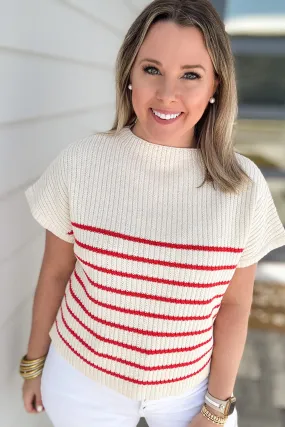 Nantucket Sweater Top - Cream   Red