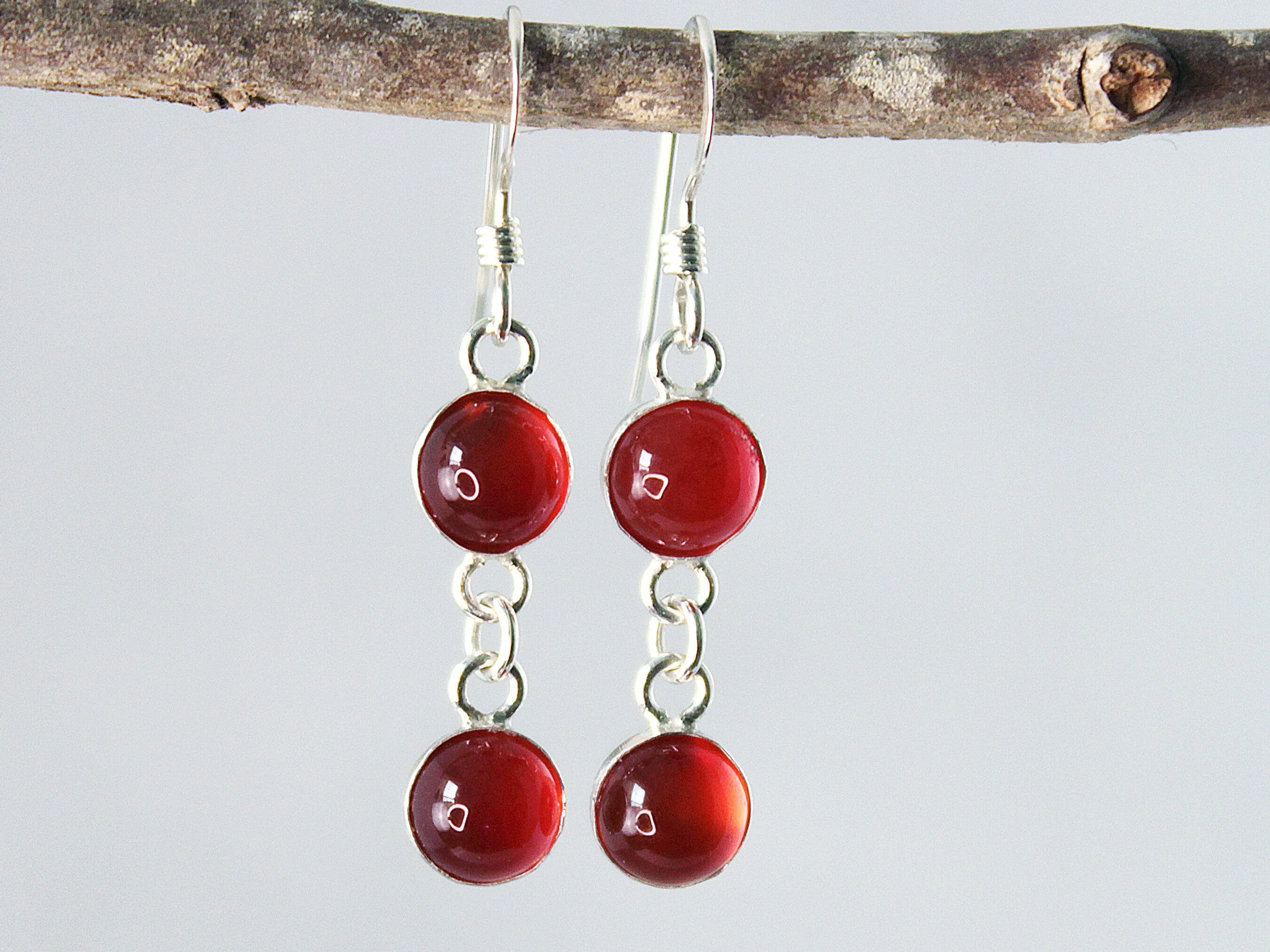 Petite Sterling Silver Two-Stone Carnelian Earrings - Spiritual Courage