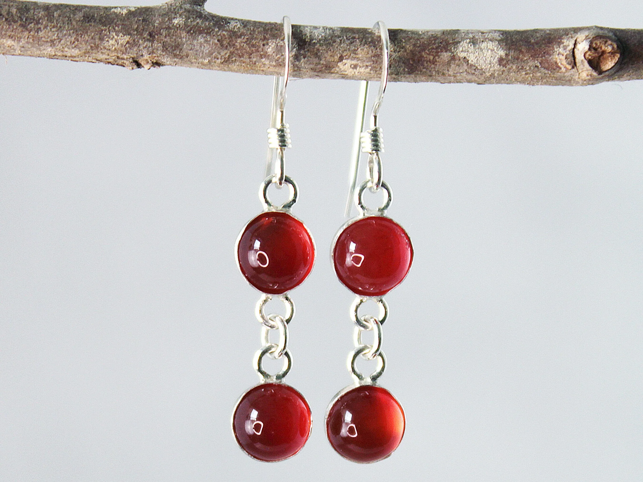 Petite Sterling Silver Two-Stone Carnelian Earrings - Spiritual Courage