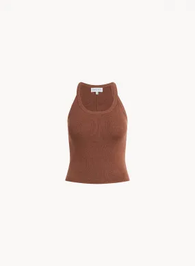 Rounded Neck Linen Jersey Tank - French Espresso