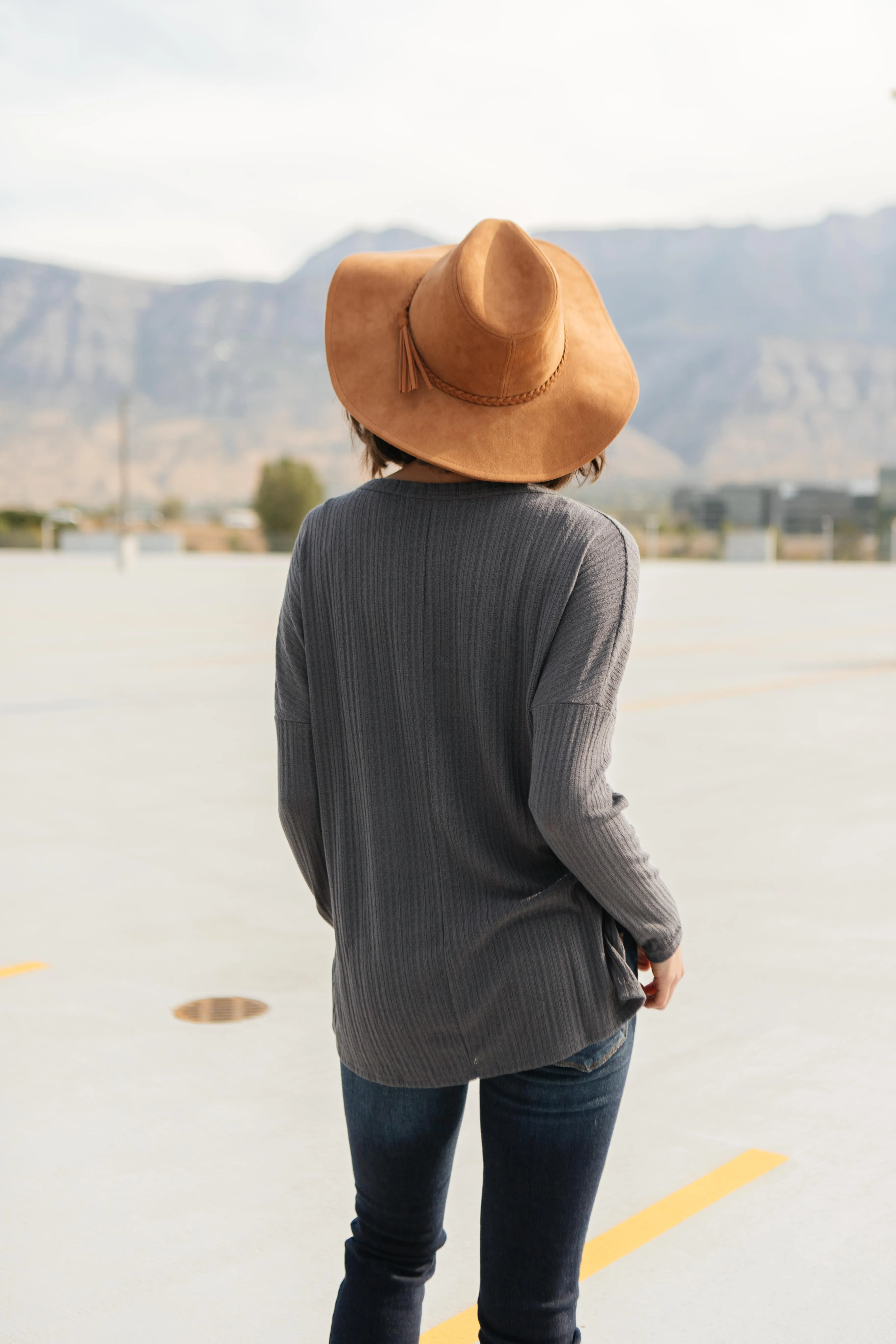 Straight Laced Ribbed Top In Charcoal - On Hand