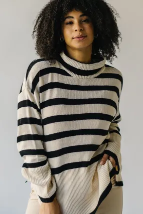 The Bryson Striped Turtleneck Sweater in Cream   Black