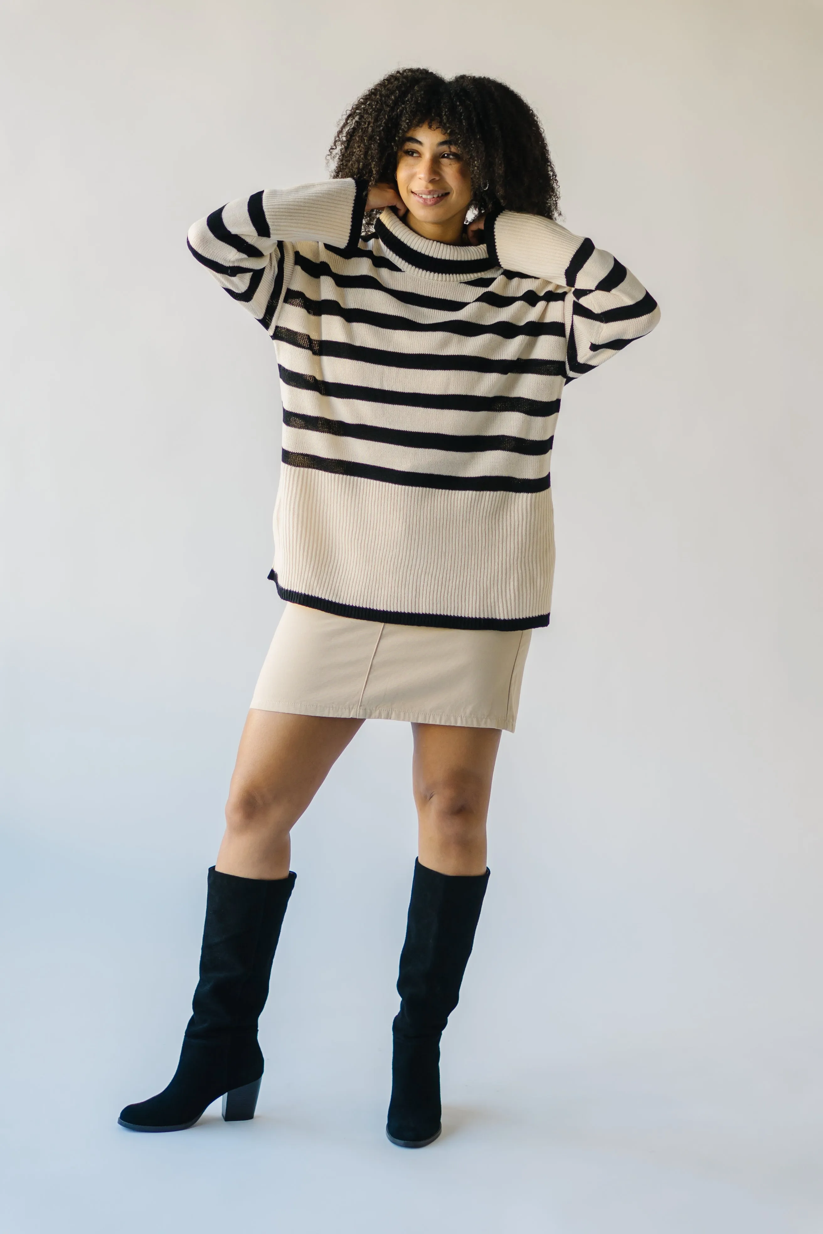 The Bryson Striped Turtleneck Sweater in Cream   Black